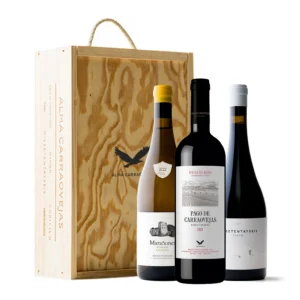 Estuche de madera Alma Carraovejas, Pago de Carraovejas 2023 + Marañones Blanco 2022 + Milsetentayseis Tinto 2021