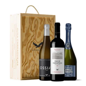 Estuche de madera Alma Carraovejas, Pago de Carraovejas 2023 + Ossian 2023 + Charles Heidsieck Brut Reserve