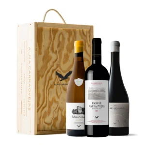 Estuche de madera Alma Carraovejas, Pago de Carraovejas 2023 + Marañones Blanco 2023 + Milsetentayseis Tinto 2022
