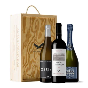 Estuche de madera Alma Carraovejas, Pago de Carraovejas 2024 + Ossian 2023 + Charles Heidsieck Brut Reserve