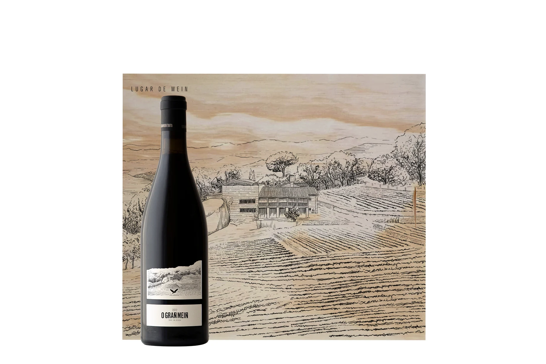 Estuche de madera 3 botellas O Gran Meín Tinto 2022 · 75 cl