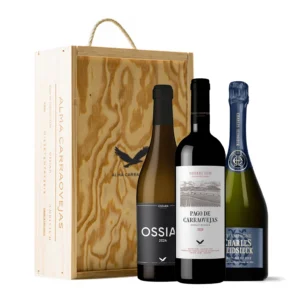 Estuche de madera Alma Carraovejas, Pago de Carraovejas 2024 + Ossian 2024 + Charles Heidsieck Brut Reserve
